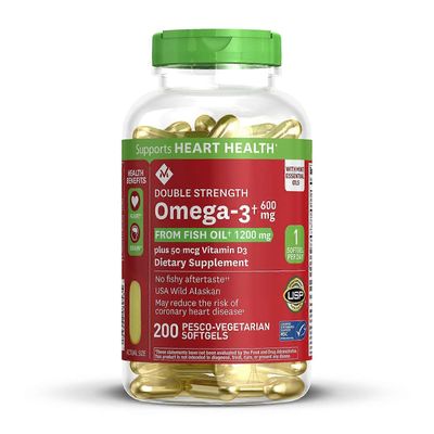 Member's Mark Jäsenen merkki Omega-3 kalaöljystä, jossa on 50 mcg D3-vitamiinia, 200 eaa