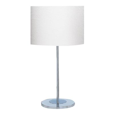 Searchlight Lighting Carter 1 let rund bordlampe krom med hvidt stof skygge, E27