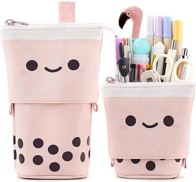 Coosilo Cute Penalhus Stående Pen Holder Teleskopisk Makeup Pose Kosmetik Taske Pink