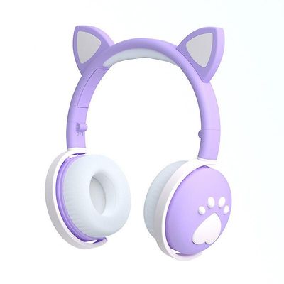 Yunshu Stereo Gaming Headset, Cat Ear Støjreduktion Computer Gaming Hovedtelefon Lys lilla