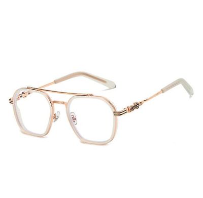 Lauwodun Klassiske dobbelt-beam krokus model briller Anti-blå lys flade briller Stor ramme Chen udskårne retro briller ramme gennemsigtig rosa guld...