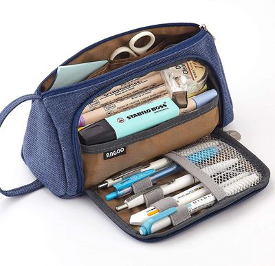 Linkrunning Stor kapacitet Penalhus Multi-slot Pen Pose Pose Holder for Middle High School Office College Girl Voksen Simple Opbevaring Blue Purple