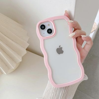 Tsim Yhteensopiva iPhone 11 -kotelon kanssa, söpö kihara aaltokehys kirkas kotelo, läpinäkyvä pehmeä silikonipuskuri iskunkestävä suojaava puhelime...