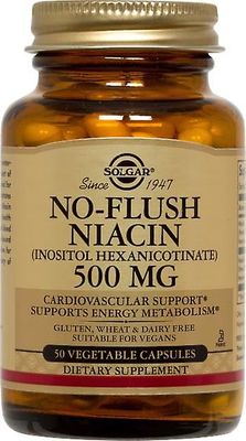 Solgar No-Flush Niasiini 500 mg (B3-vitamiini) Kasviskapselit, 50