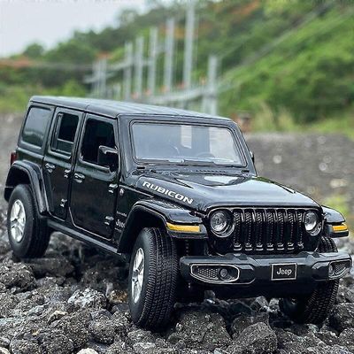 1:32 Jeeps Wrangler Rubicon Alloy Car Model Diecast &; Toy Metal maastoajoneuvot Automalli Simulointi Ääni ja valo Lasten lahjaleluautot Musta