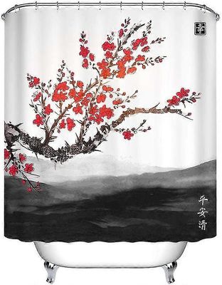 Itämainen Sakura Sakura Maisema Far Mountain Vedenpitävä Koristeellinen Polyesteri Kangas Kylpyhuone Suihku