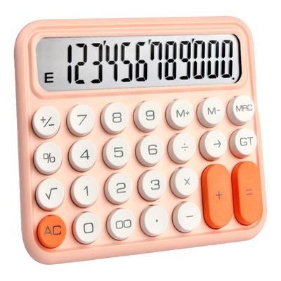 Farfi Mekanisk kalkulator 12-sifret med stor LCD-skjerm Rosa