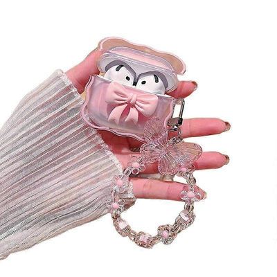 Yhteensopiva AirPods 4 -läpinäkyvän kotelon, 3D-keulakuviosuunnittelun kanssa söpöllä perhoskukka-avaimenperällä, pehmeä TPU-suojaava iskunkestävä ...