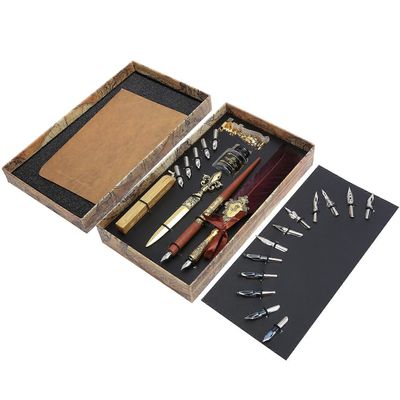 Höyhenkynäsarja Kalligrafia Kirjoittaminen Piirustus Quill Dip Kit Vintage Art Craft CollectionSP248006R Viininpunainen