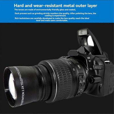 55 mm:n 2,0-kertainen teleobjektiivi, telejatke, digitaalisen järjestelmäkameran osat Musta