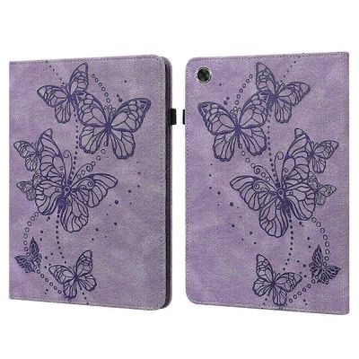 Lenovo Tab M8 HD TB-8505F/8505X Flip Cover -tablettikotelo, jossa on vaakasuora nahkamuotoilu ja Emed Butterfly -kuvio Violetti