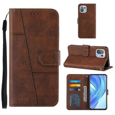 Yhteensopiva Xiaomi Mi 11 Lite 5g Kotelo Nahka Folio Kansi Magneettinen Premium Etui Coque - Braun