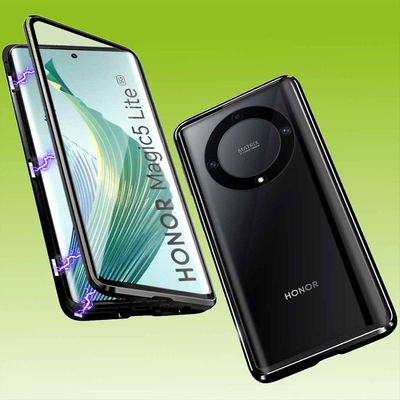 Wigento Honor Magic 5 Lite kaksipuolinen 360 asteen magneettikotelo matkapuhelin musta