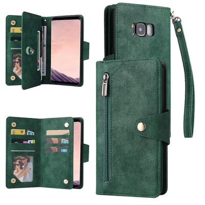 Foxdock Yhteensopiva Samsung Galaxy S8 Plus -kotelon kanssa PU-nahkainen magneettinen käännettävä vetoketjukorttikotelo lompakon kansi Vihreä