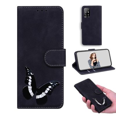 Etui til Oppo A94 5g / A95 5g Butterfly Cover Premium Læder Magnetisk- Pink Sort