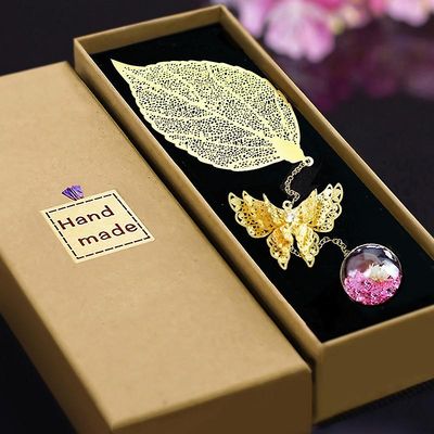 Linkrunning Metal Leaf Bookmark, med 7D sommerfugl vedhæng, En smuk gave til læseren Kvinder Pige og Teacher.Fødselsdage jul Thanksgiving overraske...