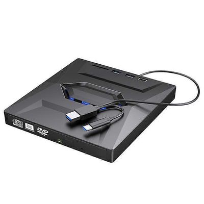 Ulkoinen DVD-CD-kirjoitin Poltin CD- ja DVD-soitin, tyyppi C / USB3.0 Ulkoinen DVD-CD-asema PC-kannettavalle Windows 11/10/8/7 musta