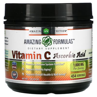 Amazing Nutrition Fantastisk näring, C-vitamin askorbinsyra, 1,000 mg, 1 lb (454 g)