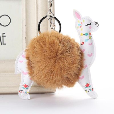 Dejlig Alpaca Blomstermotiver Key Chain Bag Vedhæng Bil kaffe