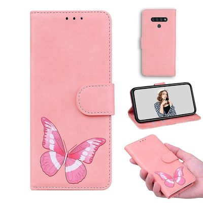 Etui til Lg Stylo 6 Butterfly Cover Premium Læder Magnetisk- Pink