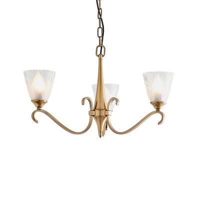 Interiors 1900 Lighting Columbia 3 Lys Multi Arm Loft Vedhæng Lysekrone Antikke Messing, Glas, E14