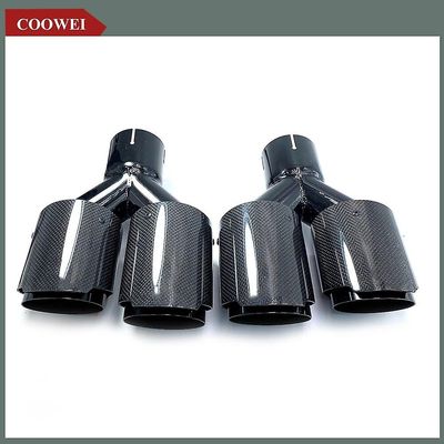 Bolongking 1Par (L + R) Universal Dual Glossy Black Automobile eksosrør lyddemperrør karbonfiber eksosspiss for Akrapovic 76 MM INN-89 MM UT