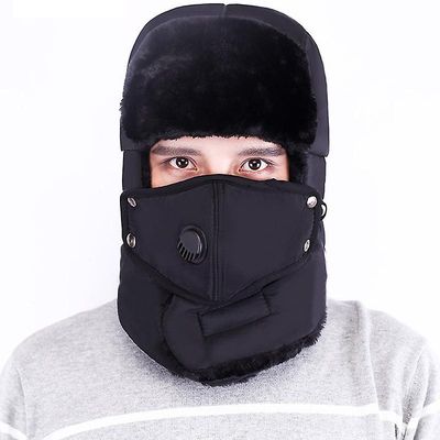 Varychmoo Unisex Vinter Varm Solid Hatte Trapper russiske Trooper Earflap Vandtæt Ski Ansigtsmasker Sort