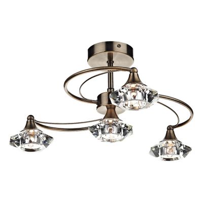 Dar Lighting Luther Semi Flush Loft Lys Lys Antik Messing Krystal, 4x G9