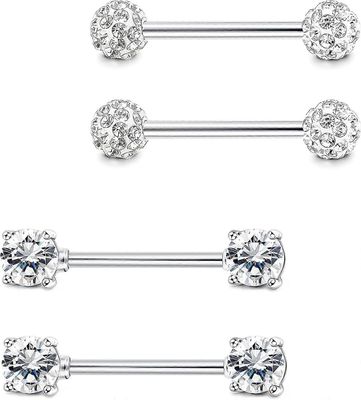 Ubiuo KATEA 2 paria 316L ruostumattomasta teräksestä valmistetut nännirenkaat tanko kristallipallo lävistys nänni CZ kielirenkaat 14G S