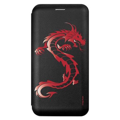 Crazy Kase Sag for Xiaomi Redmi 9 Sort Rød Drage Mønster