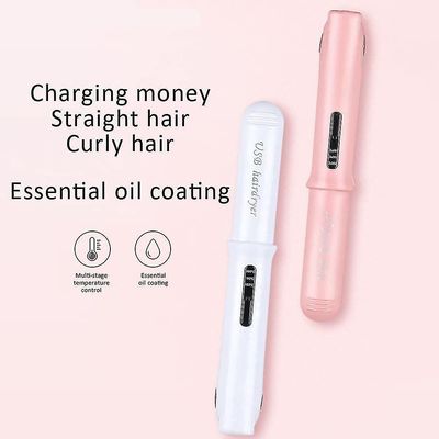 Qian Mini Travel Trådløs curling og krøllejern, 160-200 justerbar temperatur, LED Display, USB genopladelig Tourmaline Keramik (pink)