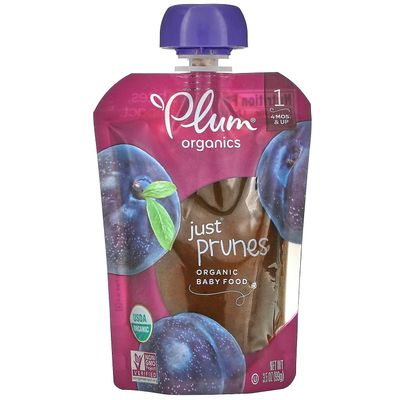 Plum Organics, luomu vauvanruoka, 4 kk & enemmän, vain luumut, 3,5 oz (99 g)