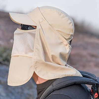 sol fiske lue med avtakbar nakkeklaff ansiktsmaske uv beskyttelse baseball cap Blå
