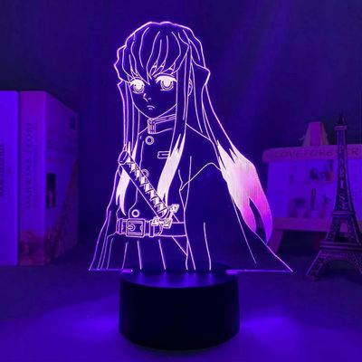 Demon Slayer Muichiro Tokito lamppu Anime 3D led lamppu yövalo illuusio valo lasten makuuhuoneen sisustusvalaistus lapsi joululahja sängyn vieressä...
