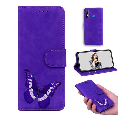 Etui til Infinix Hot 8 Butterfly Cover Premium Læder Magnetisk- Pink Lilla