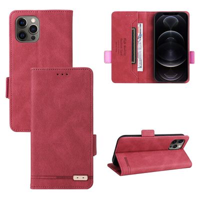 Gangxun Etui til iphone 12 Pro Max læderetui folio flip med kreditkort slots Etui Coque Rød