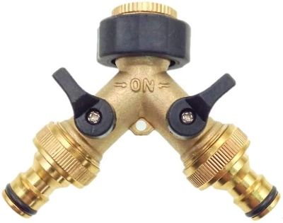 Linkrunning Messing 2-vejs Tap Connector Adapter Double Tap Garden Tap Adapter med individuelle tænd / sluk-ventiler til hjemmet Køkken Have udendørs