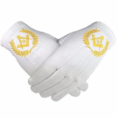 Bricks Masons Masonic regalier 100% bomuldhandsker firkantet kompas og g gul Xxl