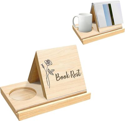Massiv eg træ trekant bogreol bogstativ holder, træ bogstøtte bogreol, bogholder med kaffe drikke holder fødselsdagsgave til bogelsker B