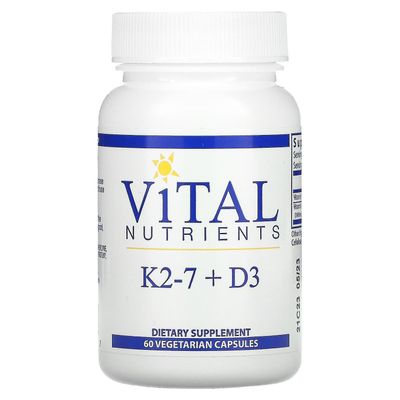 Vital Nutrients Viktiga näringsämnen, K2-7 + D3, 60 vegetariska kapslar