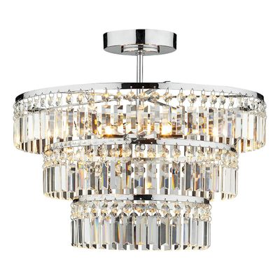 Dar Lighting Rowena Crystal 3 Tier Semi Flush Loft Lys Poleret Krom, 3x G9
