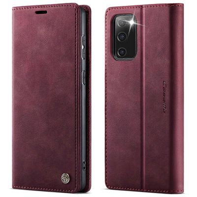 Yhteensopiva Samsung Galaxy S20 FE -kotelon kanssa CASEME 033 -sarjan RFID-lompakkoteline vasikka rakenne nahkainen puhelimen kansi Punainen