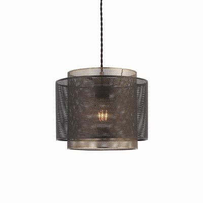 Endon Collection Lighting Plexus 1 Let Cylindrisk vedhæng Matt Sort Maling, Antik Messing Mesh, E27