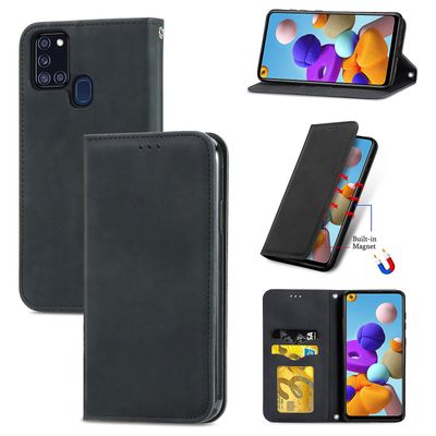 Gangxun Sag Til Samsung Galaxy A21s Magnetisk Lukning Læder Tegnebog Cover Housse Etui Shockproof - Sort