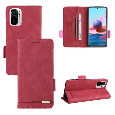 Gangxun Etui til Xiaomi Redmi Note 10s læderetui Folio Flip med kreditkortspor Etui Coque Rød
