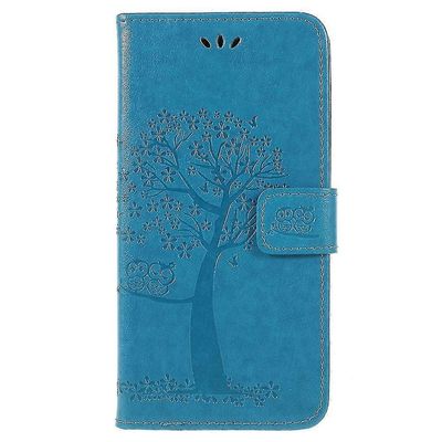 Samsung Galaxy A6 (2018) Imprint Tree lompakkoteline PU nahkainen puhelinkotelo Sininen Samsung Galaxy A6 (2018)