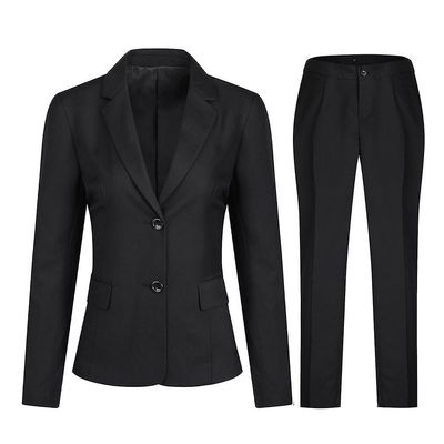 Kvinders 2 Piece Office Lady Jakkesæt Sæt Slim Fit Blazer Pant sort XS