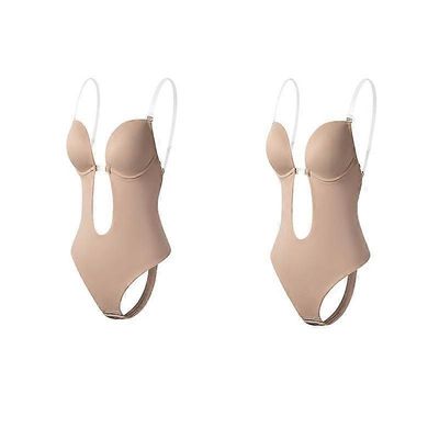 Body Naiset Stringit Shaper Body Shaperwear Seksikäs Syvä V-kaula-aukko SelkäVapaa vartalo Korsetti Laihdutus Push Up Plunge vartalo dos nu 2 kpl ...