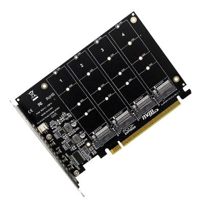 4-porttinen M.2 NVMe SSD PCIE X16M -avainkiintolevyn muuntimen laajennuskortti, 4 x 32Gbps transfe Musta
