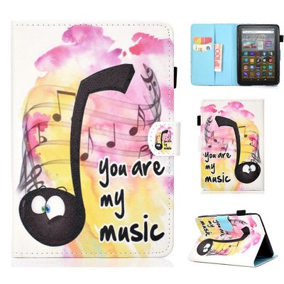 Amazon Kindle Youth Edition 2022 Folio Flip Tablet Stand Case Stitching Line PU Leather Card Hole Monivärinen Music Note
